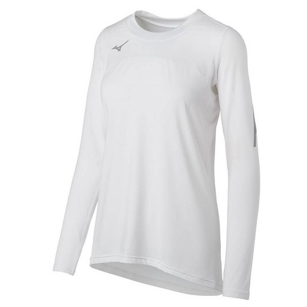 Camisas Mizuno Voleibol Techno VII Long Sleeve - Mulher - Branco - QNHOC9132